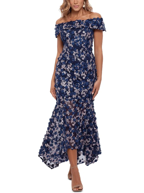 Petites Womens Asymmetric Long Evening Dress Tunics Spring floral