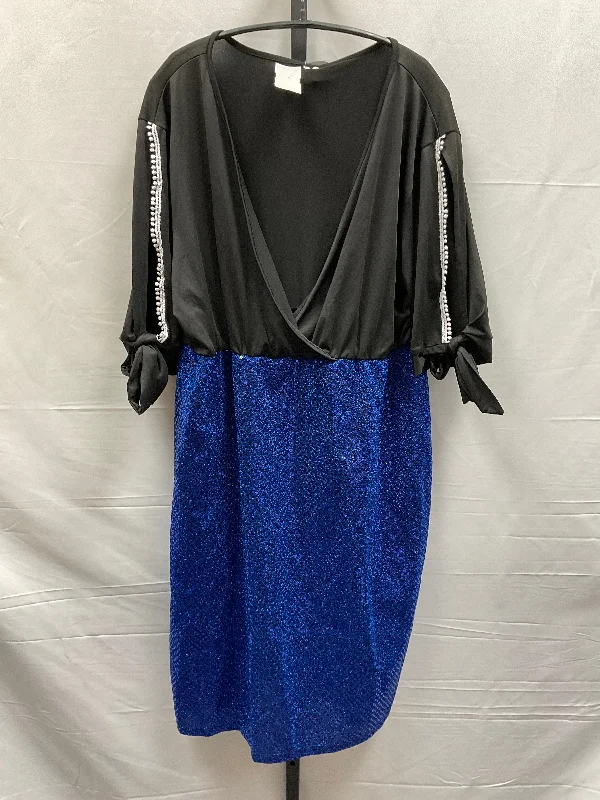 Black & Blue Dress Casual Midi Clothes Mentor, Size 4x Tunics Solid Classic