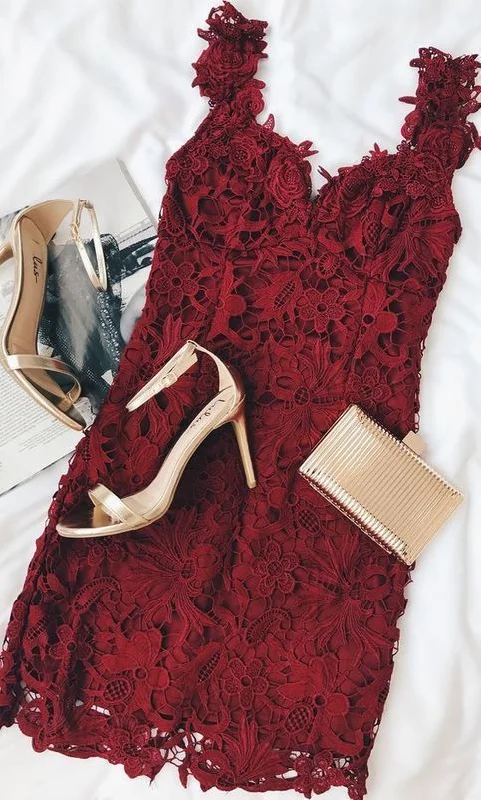 A Line Lace Cute homecoming Dress, Burgundy Short Party Dress, 2019 Gowns  cg2013 Cowl Neckline Elegant