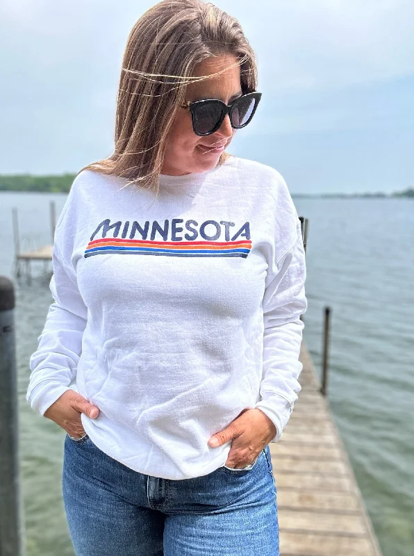 Minnesota Stripe Design Crew Sweatshirt [White] Hoodie with Lace Feminine Delicate