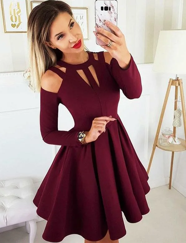 Halter Burgundy Short Homecoming Dresses With Sleeve Party Dresses cg511 Tunics Top Casual