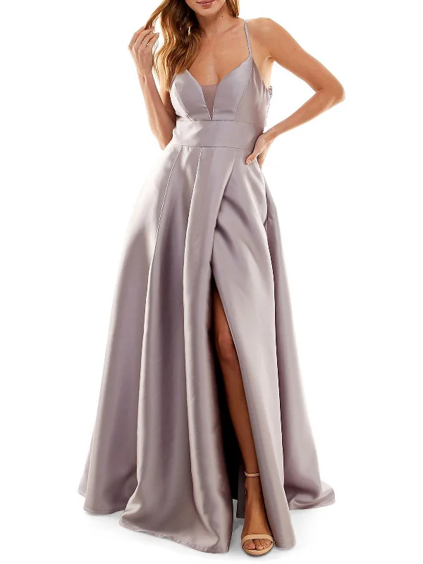 Womens Faux Wrap Mesh Inset Evening Dress Tunics Travel practical
