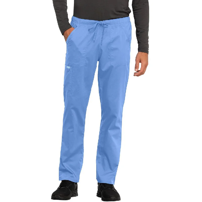 Cherokee Unisex Ciel Blue 4-Pocket Tapered Leg Drawstring Pant Elegant Dress Pants
