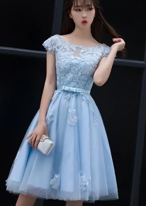 Cute Blue Homecoming Dress, Lovely Knee Length Party Dress cg2245 Off-the-shoulder Bohemian Festive