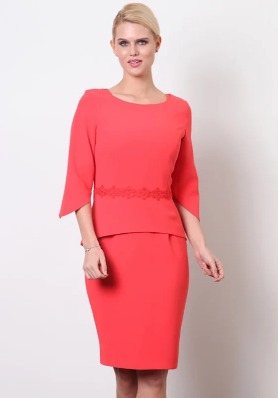Lizabella Embroidered Waist Overlay Dress, Red Tunics Satin smooth
