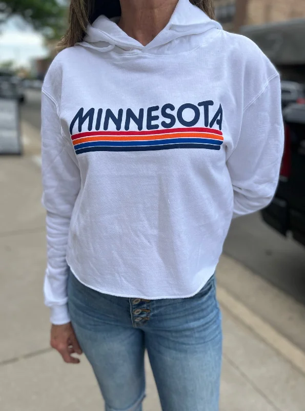 Minnesota Stripe Design Cropped Hooded Sweatshirt [White] Hoodie with Tie-Dye Psychedelic Retro
