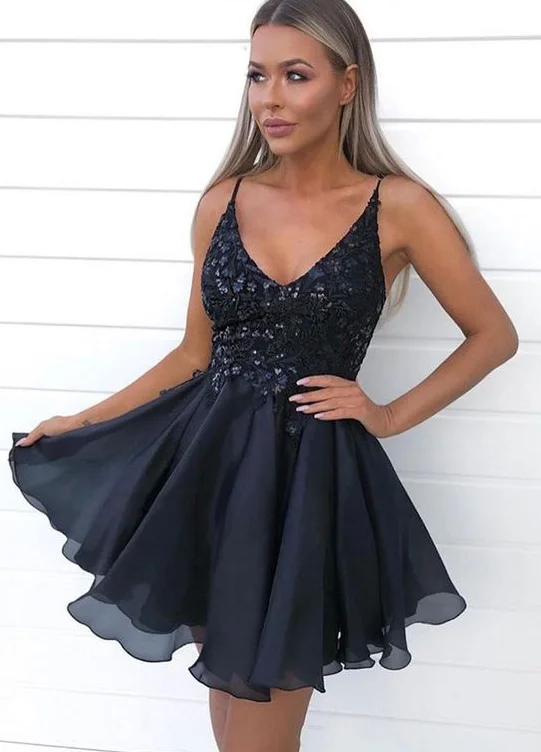 Black v neck sequins lace short party dress, black evening homecoming dress cg4756 Tunics Seasonal trendy