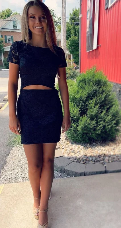 navy short homecoming dresses, fashion cut out short party dresses, short sleeves homecoming dresses for teens  cg5064 Mermaid Tail Wedding