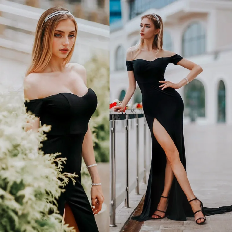 JuliaFashion - 2024 Slash Neck High Slit Wedding Prom Party Dress Tunics Timeless classic