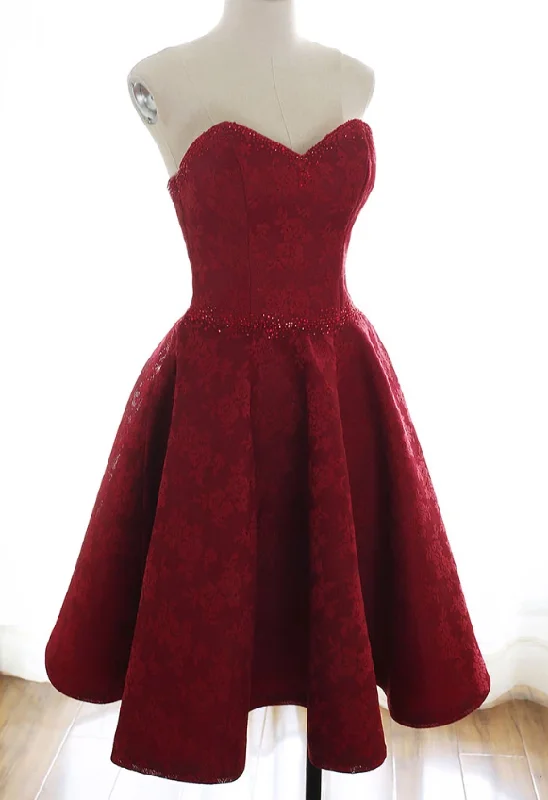 Burgundy sweetheart lace short party dress burgundy homecoming dress cg4979 Tunics stripes playful