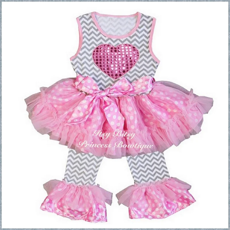Pink Polka Dots Ruffled Top with Pants Cozy Lounge Pants