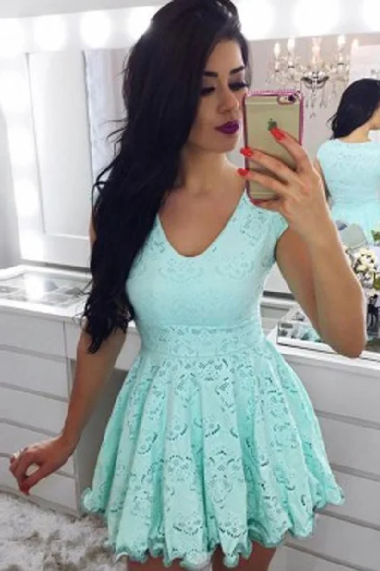 Popular Short Mint Green Capped Sleeve Short homecoming Dress,Hollow Lace Homecoming Dress,Party Dress cg1092 Tunics Cozy comfortable
