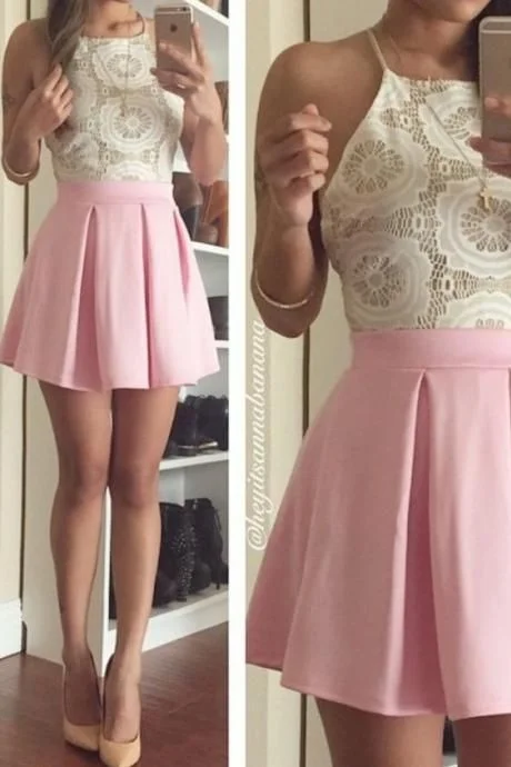 Halter Dress,Two Pieces Dress,Mini Dress,Fashion Homecoming Dress,Sexy Party Dress, New Style Evening Dress cg3459 Tunics Cozy comfortable