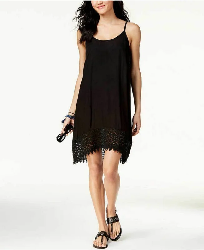 Raviya Women's Scoop Neck Crochet-Trim Dress Swim Cover-Up (L, Black) Tunics Plaid country