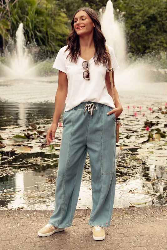 Neve Light Blue Denim Drawstring Pants Cozy Maternity Pants