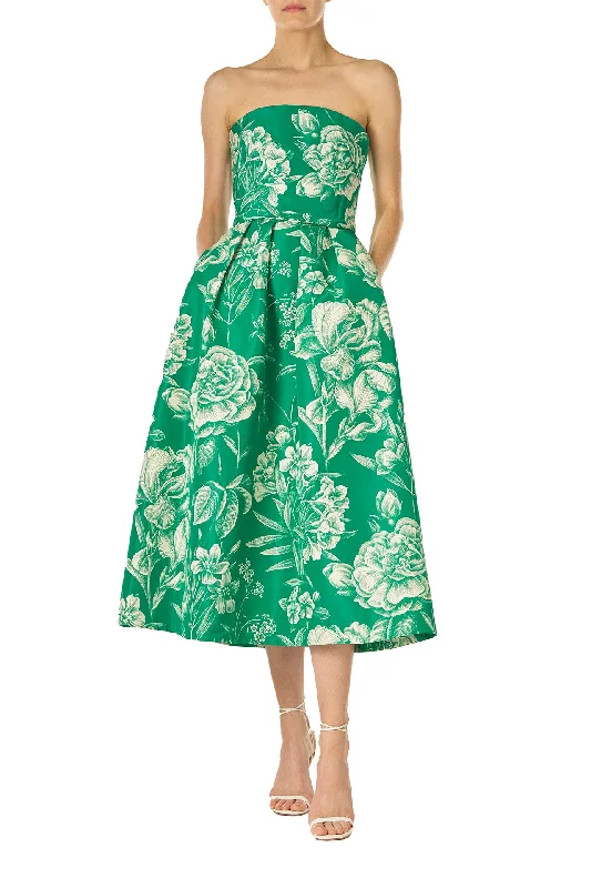 Floral Toile Strapless Dress Tunics Long Elegant