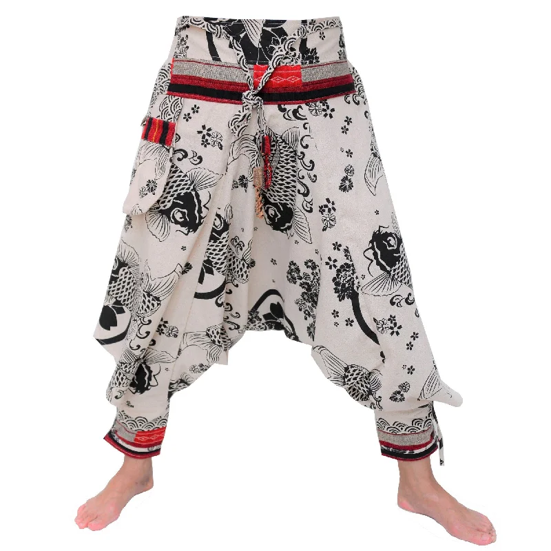 Samurai Pants Harem Pants Ninja Pants Men Women Beige Trendy Printed Leggings