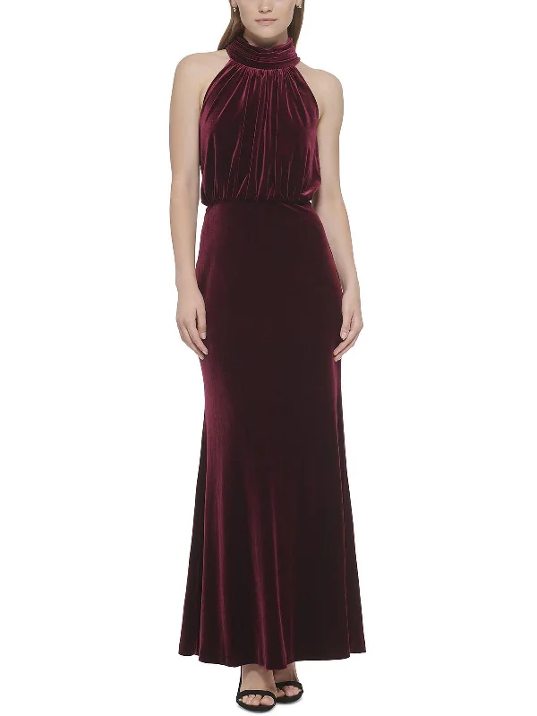 Womens Velvet Mock Neck Evening Dress Tunics Stylish elegant