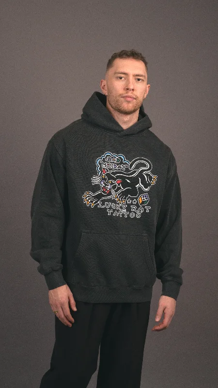 Oversized Harry Steez Panther Hoodie / Front Print Hoodie with Hem Lace Feminine Delicate