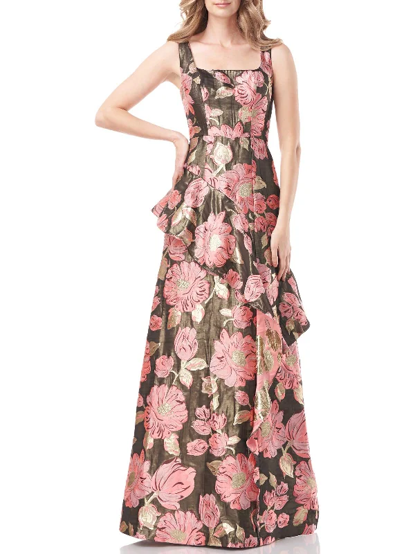 Belle Womens Metallic Floral Evening Dress Maxi Flowy Bohemian