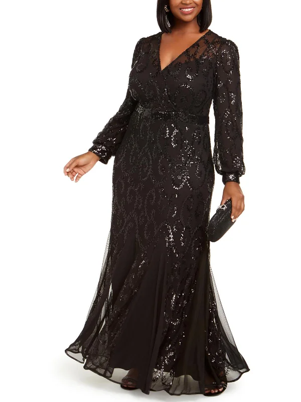 Plus Womens Sequined Mesh Evening Dress Tunics Leisure comfortable