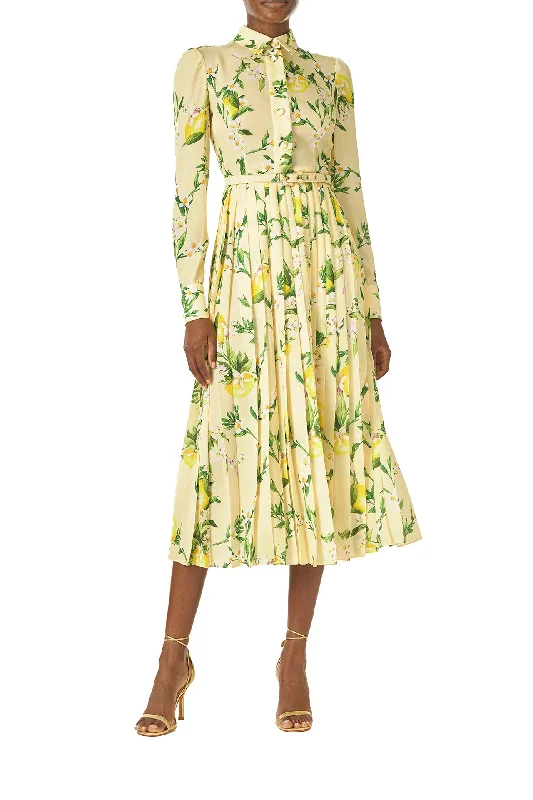 Pleated Button-Down Dress Tunics Leisure comfortable