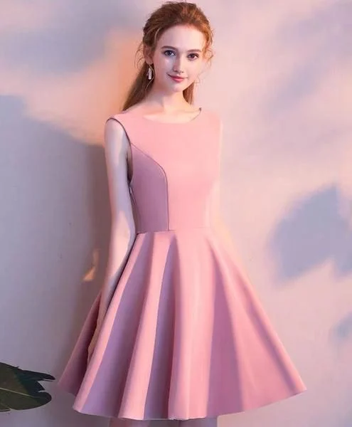 Simple pink satin short party dress pink satin homecoming dress  cg8135 sweetheart Neckline Romantic