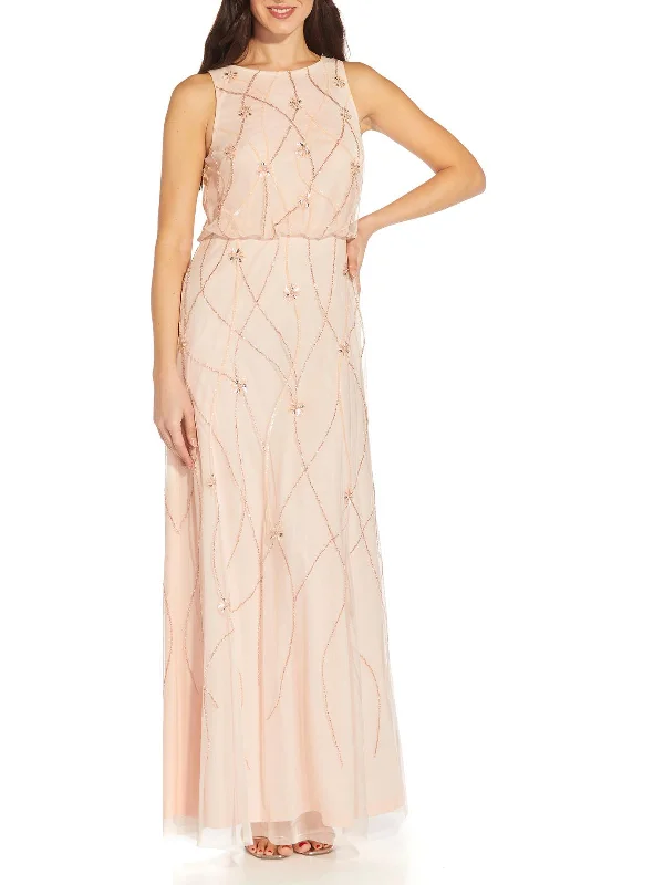 Womens Embellished Prom Evening Dress Tunics Mesh breathable