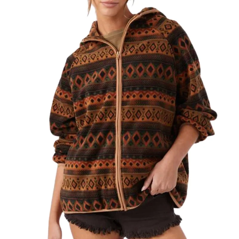 O'Neill Lunya Superfleece Zip-Up Hoodie in Rustic Brown Hoodie with Mesh Breathable Sporty