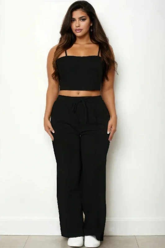 Plus Bustier Crop Cami Top & Slant Pocket Straight Pants Classic Bootcut Trousers