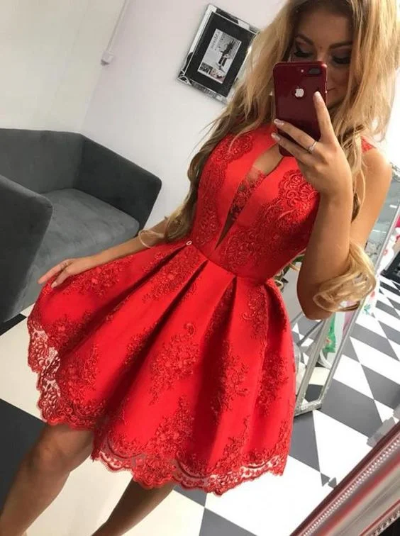 Sexy Jewel Keyhole Lace Party Dress Red Homecoming Gown cg4439 Tunics Cozy soft