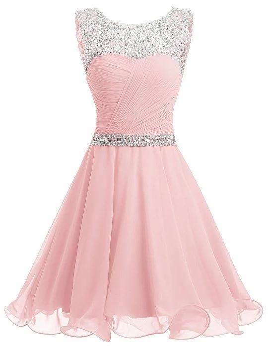 Short Chiffon Open Back Party Dress With Beading Homecoming Dress Pink  cg5648 Tunics Modern contemporary