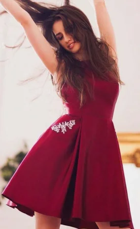 Burgundy Homecoming Dresses with Pockets A-line Short homecoming Dress Cute Party Dress cg785 Peplum Ruffle Cocktail