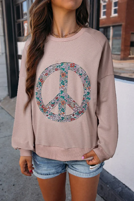 Goat Floral Peace Symbol Drop Shoulder Sweatshirt Hoodie with Tie-Dye Psychedelic Retro