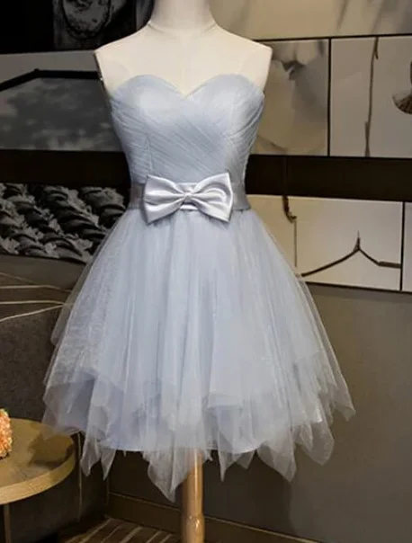 Beautiful Simple Grey Tulle Party Dress With Bow, Lovely Formal homecoming Dress cg2508 Tunics Stylish elegant