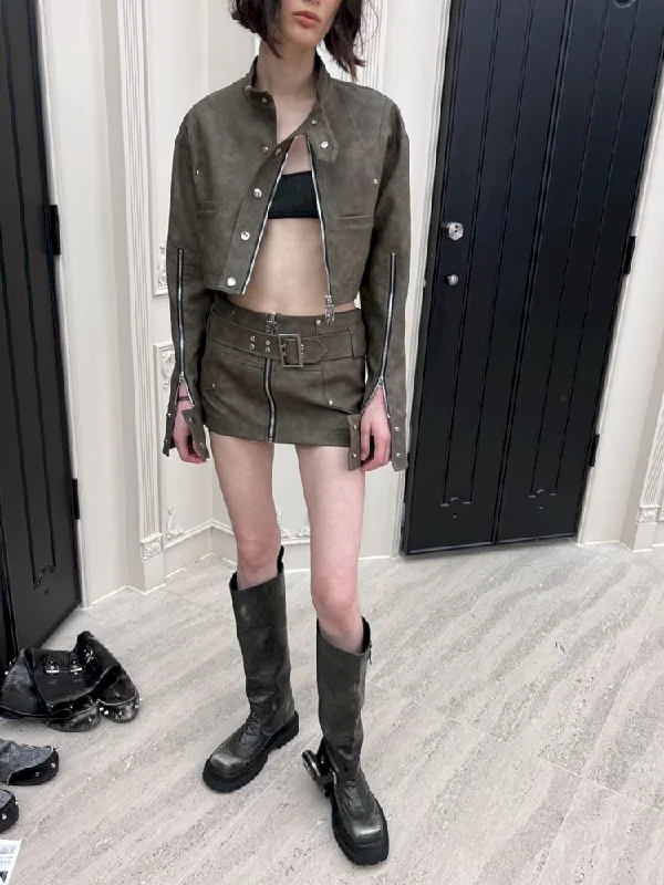 Zipper Button Short Jacket Skirt【s0000006813】 Stand-Up Collar Roll-Neck Collar Turtle Neck