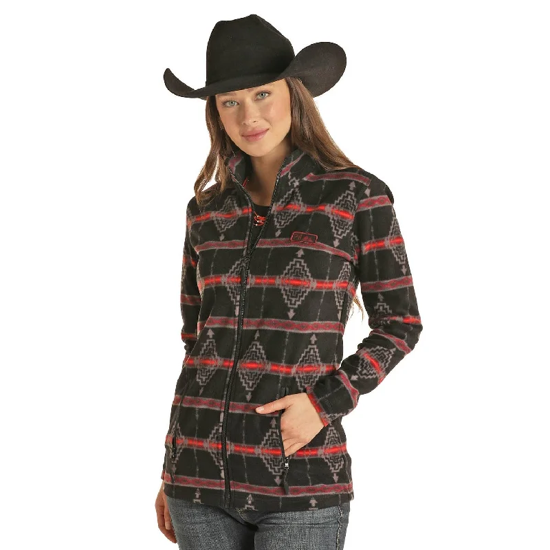 Powder River Ladies Performance Black Aztec Jacket 52-1040 Fleece Fabric Down Fabric Feather Fabric