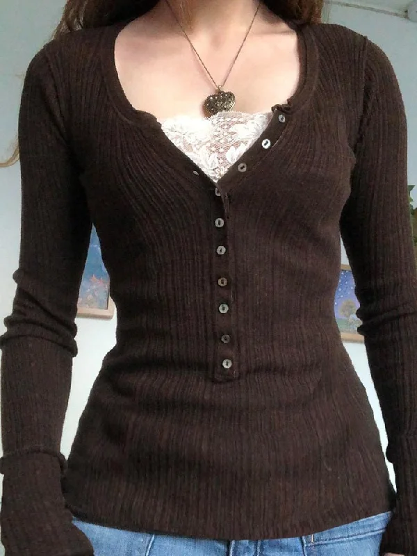 Brown Casual Fashion Knit Sweater Embroidered Appliqued Beaded