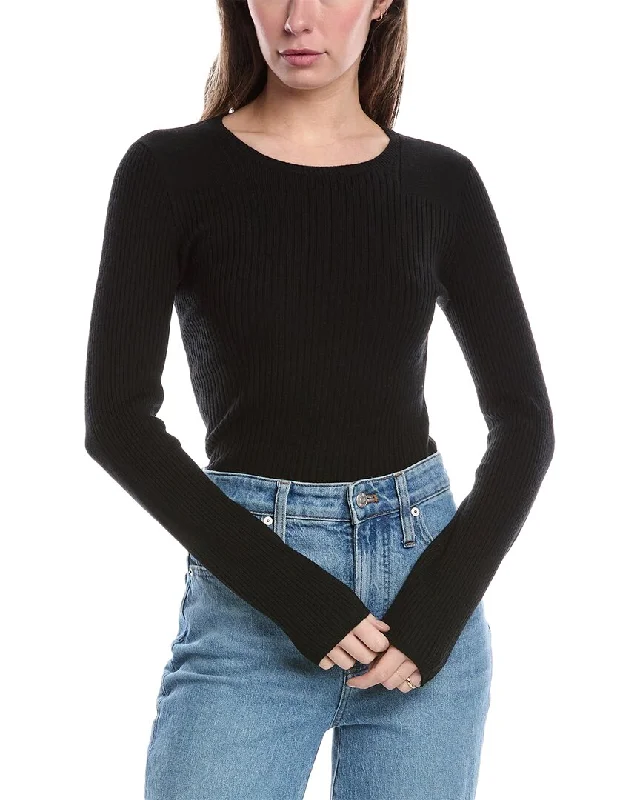 rag & bone Audrina Crewneck Wool-Blend Sweater Welt Pockets Slit Pockets Flap Pockets