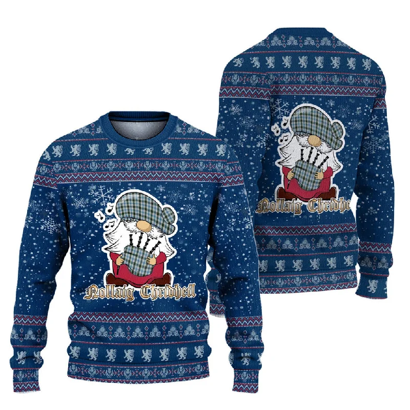 Henderson Dress Clan Christmas Family Ugly Sweater with Funny Gnome Playing Bagpipes Collared Crew Neck Turtle Neck