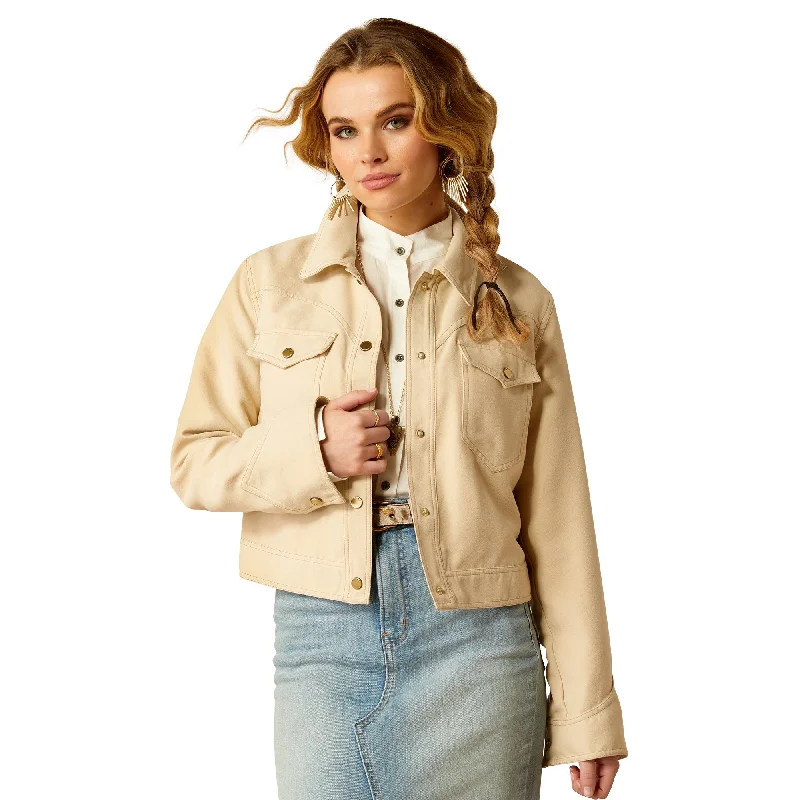 Ariat Ladies Rodeo Oyster Grey Cropped Jacket 10052045 Nylon Fabric Polyester Fabric Spandex Fabric