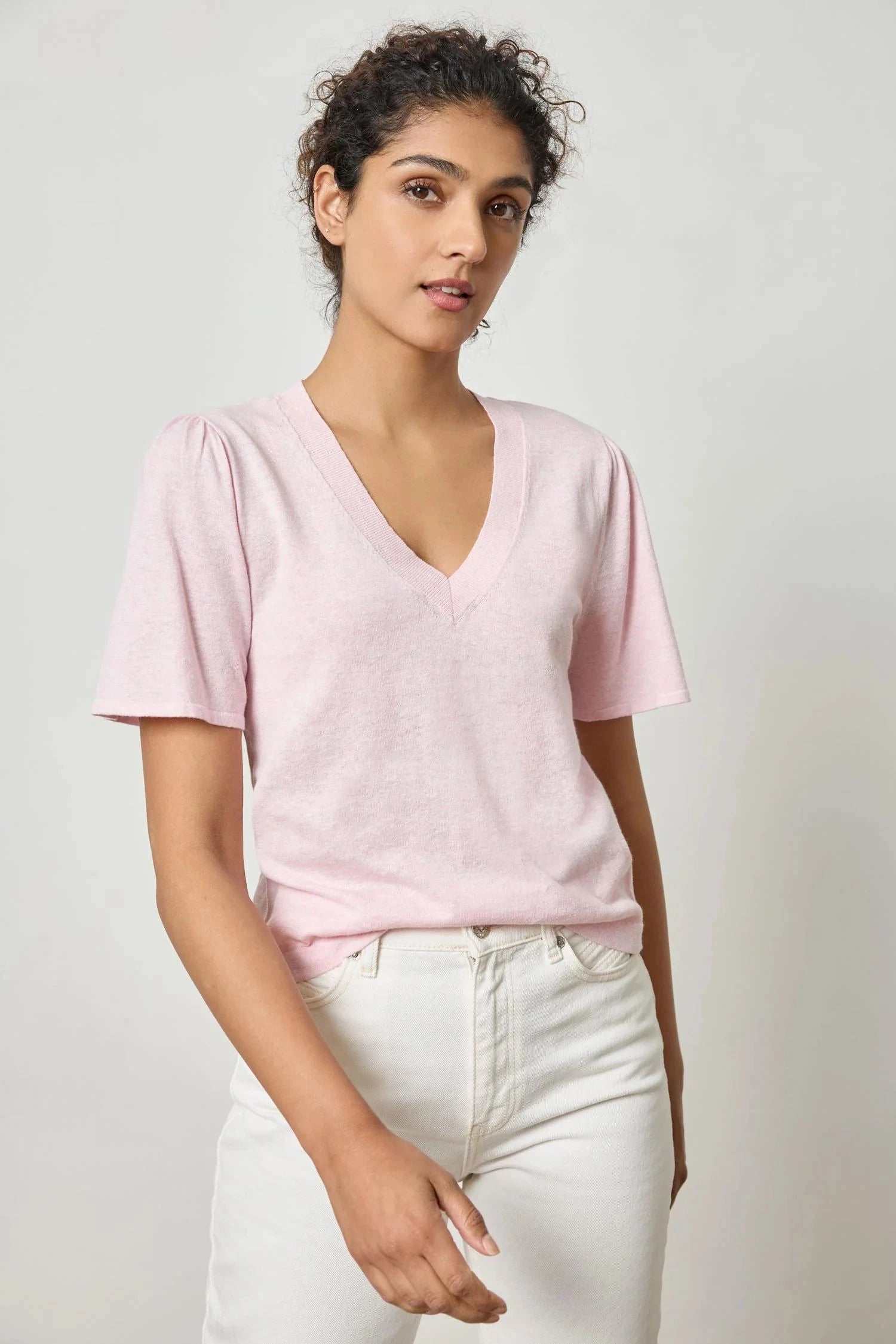 Short Sleeve V-Neck Sweater Wildflower Velvet Chenille Corduroy