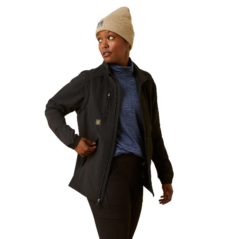 Ariat Ladies Rebar Weatherproof Convertible Black Jacket 10046034 Boat Neck Shawl Collar Notched Collar