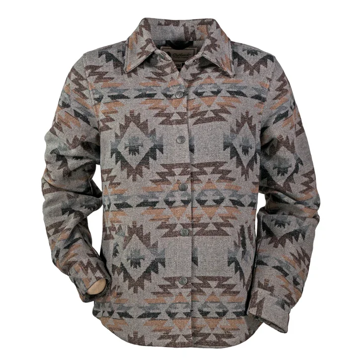 Outback Trading Company Ladies Daphne Brown Shirt Jacket 48702-BR Print Jacket Jacquard Jacket Patchwork Jacket