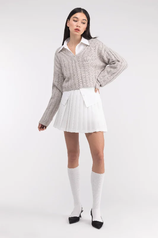CROPPED RIB-KNIT V-NECK SWEATER Fleece Sweater Nylon Polyester