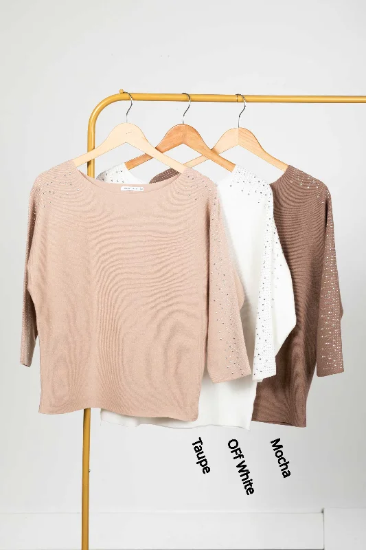 Stone Boat Neck 3/4 Sleeve Knit Sweater Top Faux Fur Fabric Real Fur Fabric Shearling Fabric