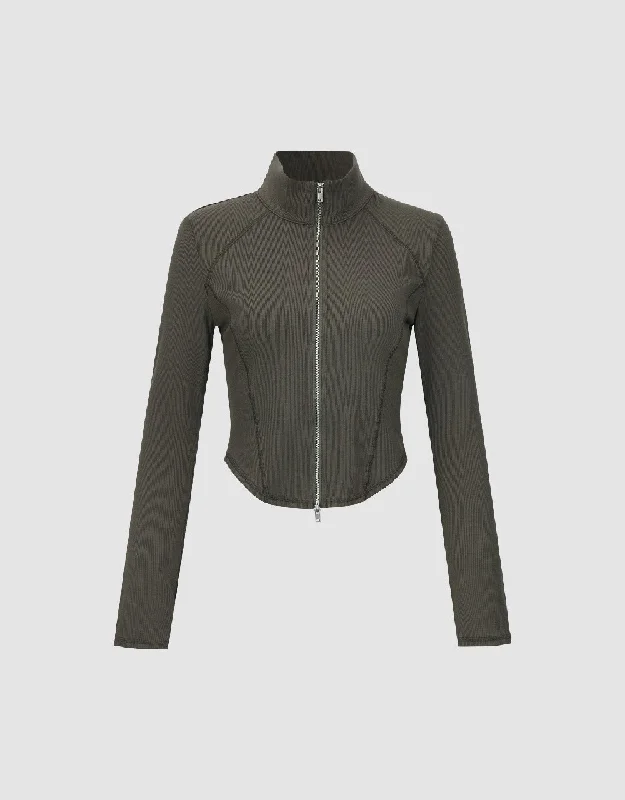 Zipper Front Knitted Skinny Jacket Mesh Jacket Canvas Jacket Denim Jacket