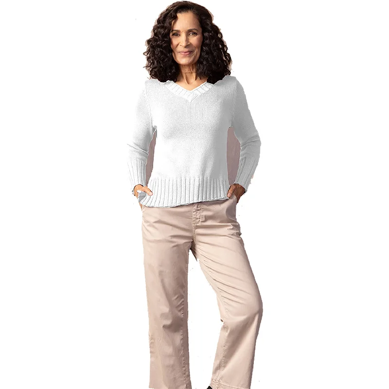 Women's Habitat Angled Rib V-Neck Sweater Winter White Stylish Fashionable Trendy