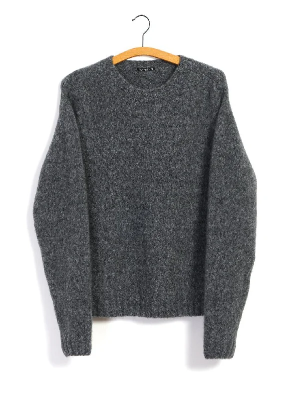 LEONARD | Knitted Crew Neck Sweater | Ashes Solid Color Striped Floral Print