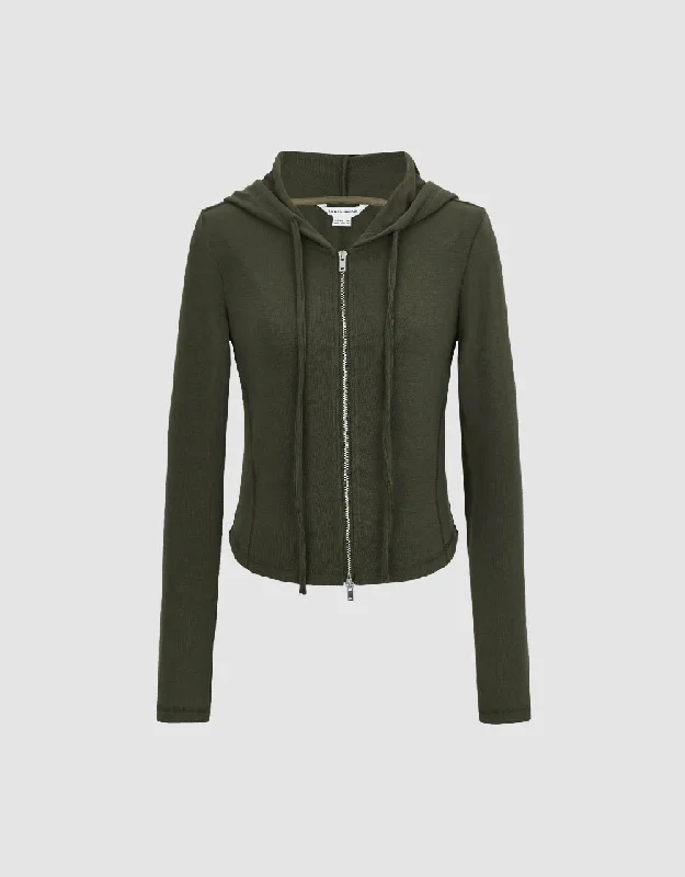 Zipper Front Hooded Skinny Jacket Notch Collar Peter Pan Collar Cowl Neck